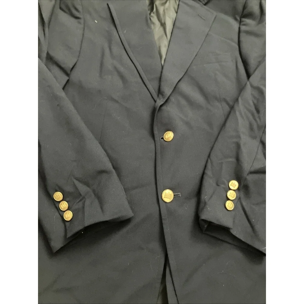 346 Brooks Brothers Blazer Sport Coat Mens 40R Solid Blue Wool Gold Buttons